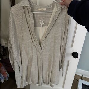 Beige Striped Button Down Shirt